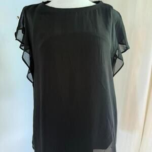 Zara Woman black sheer ruffle-sleeve blouse